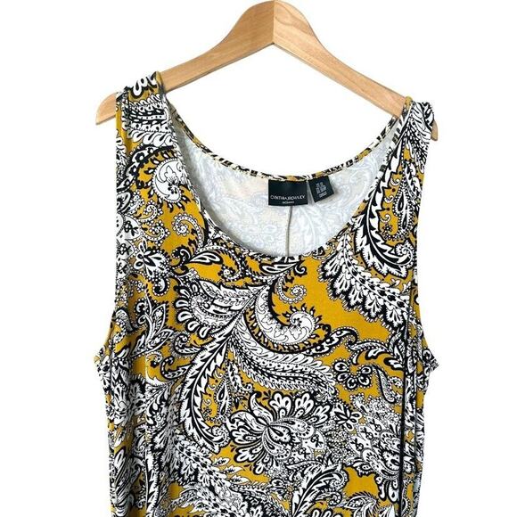 Cynthia Rowley Yellow Paisley Maxi Tank Dress Womens Plus Size 2X Stretch Knit - Picture 2 of 7